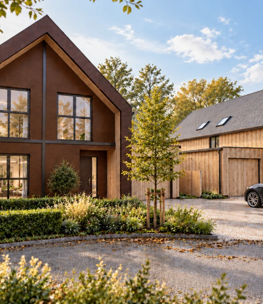 Timber house and cart lodge